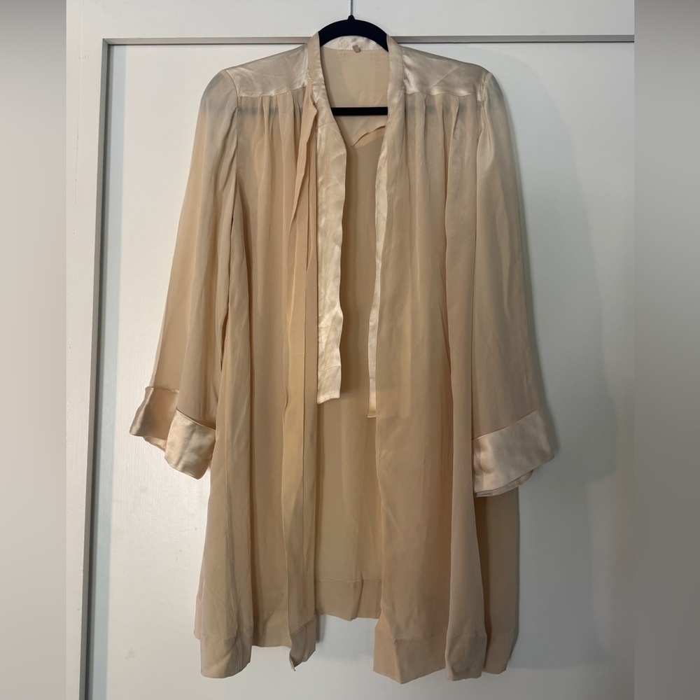 Vintage 1930s–1940s Champagne Silk Boudoir Robe/ Duster